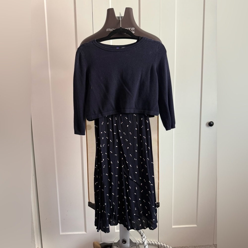 Seraphine Navy Polka Dot Nursing Dress + Sweater (Sz 2)
